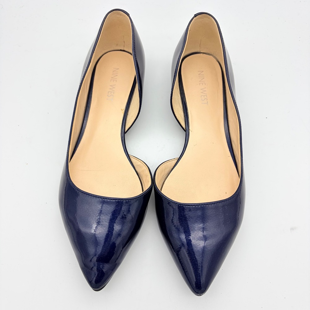 Nine West Saige Navy Blue Patent d'Orsay Pointed Toe Flats Size 6 Office Preppy - Picture 4 of 9